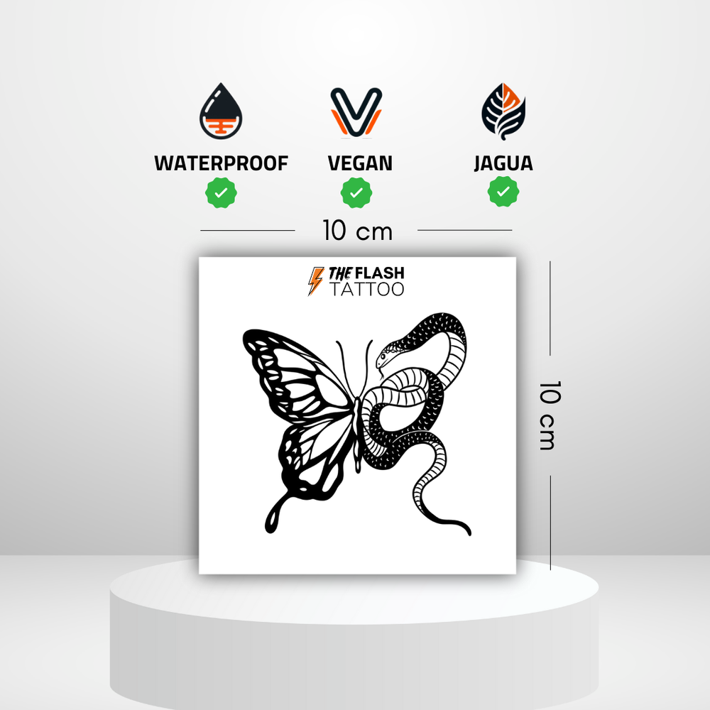 Tatouage papillon avec serpent réaliste idéal pour jambe ou dos