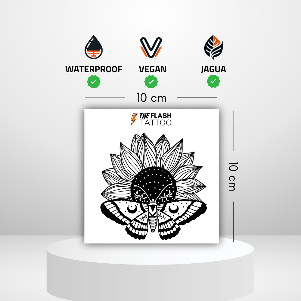 Tatouage papillon et tournesol détaillé ultra réaliste qui dure 2 semaines