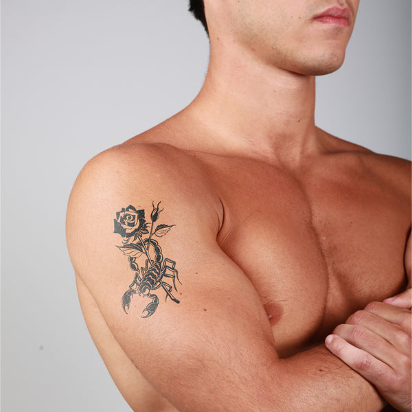 Scorpio Temporary Tattoo, Scorpio With Flower Tattoo, Black Tattoo,  Meaningful Tattoo, Feminine Tattoo, Fake Tattoo, Insect Tattoo - Etsy