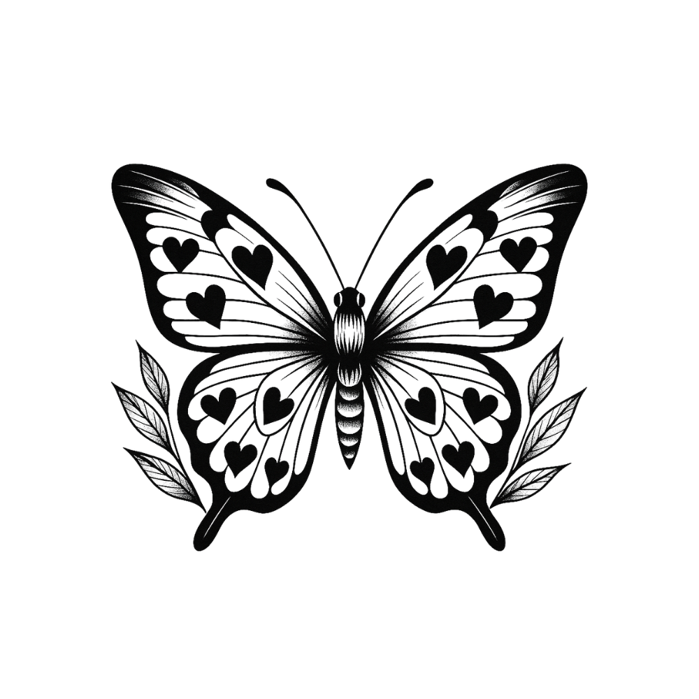 Tatouage papillon réaliste avec coeur