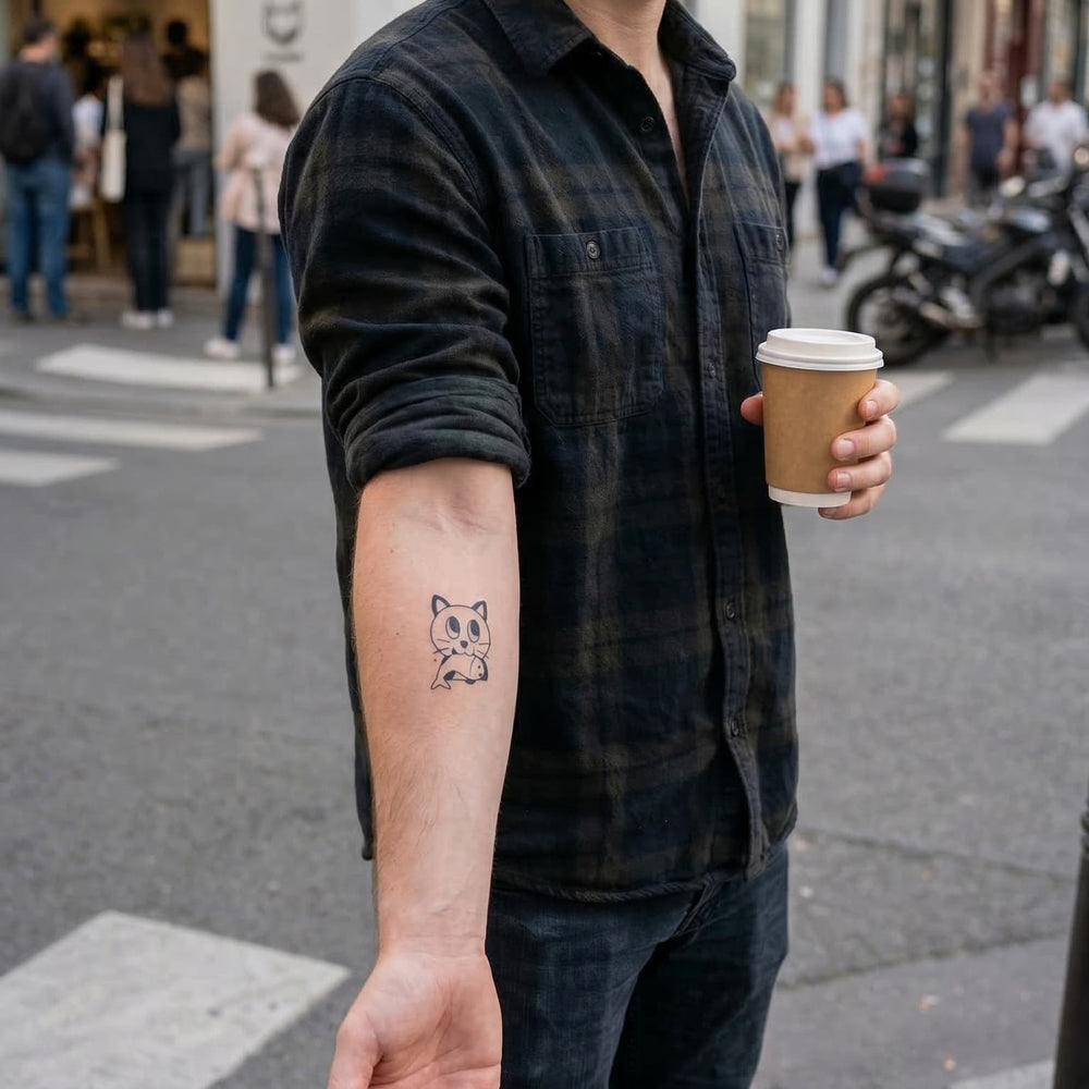 Tatouage ephemere chat style cartoon kawai