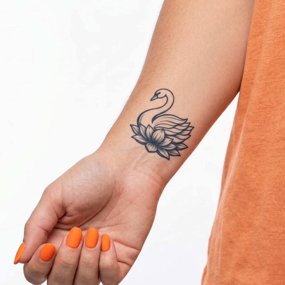 Tatouage ephemere cygne avec lotus