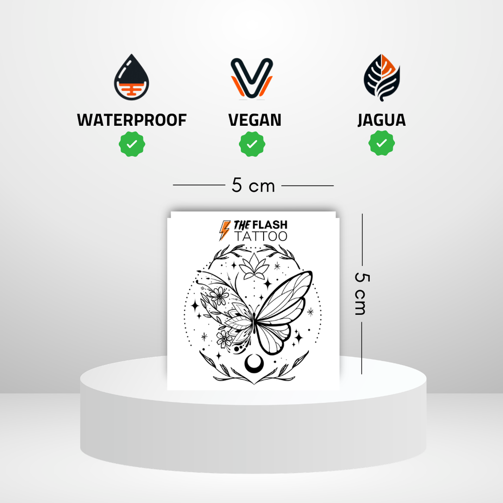 Tatouage ephemere papillon minimaliste avec fleur