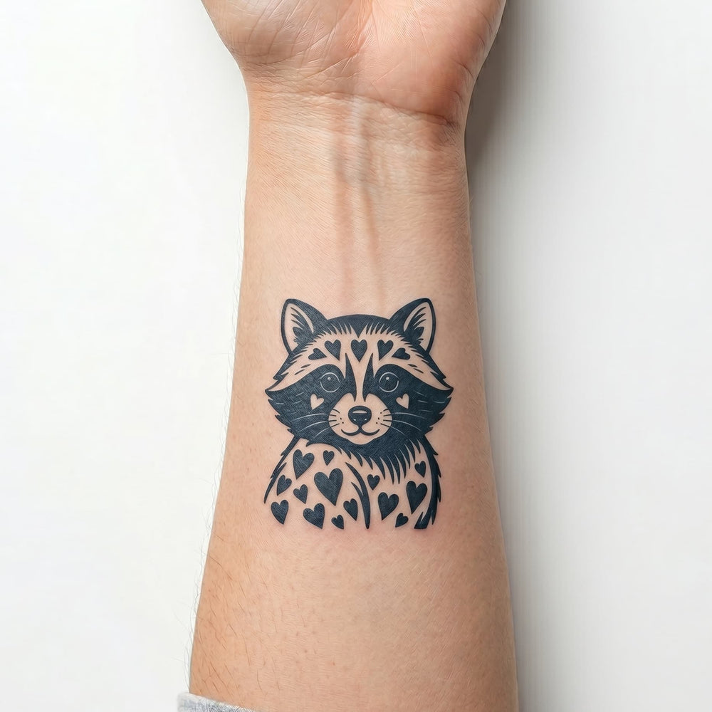 Idée tatouage raton laveur ultra réaliste à l'encre de jagua dure jusqu'à 2 semaines