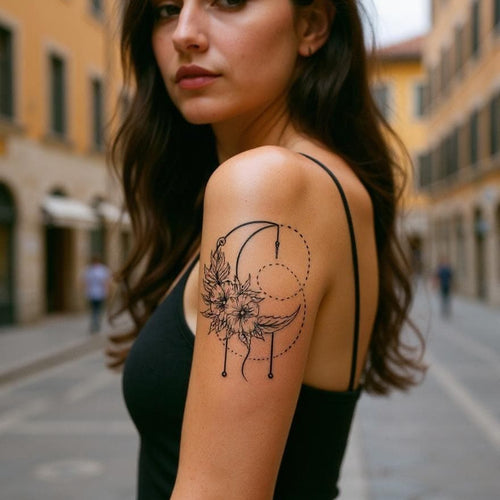 Tatouage pour femme avec lune et fleur