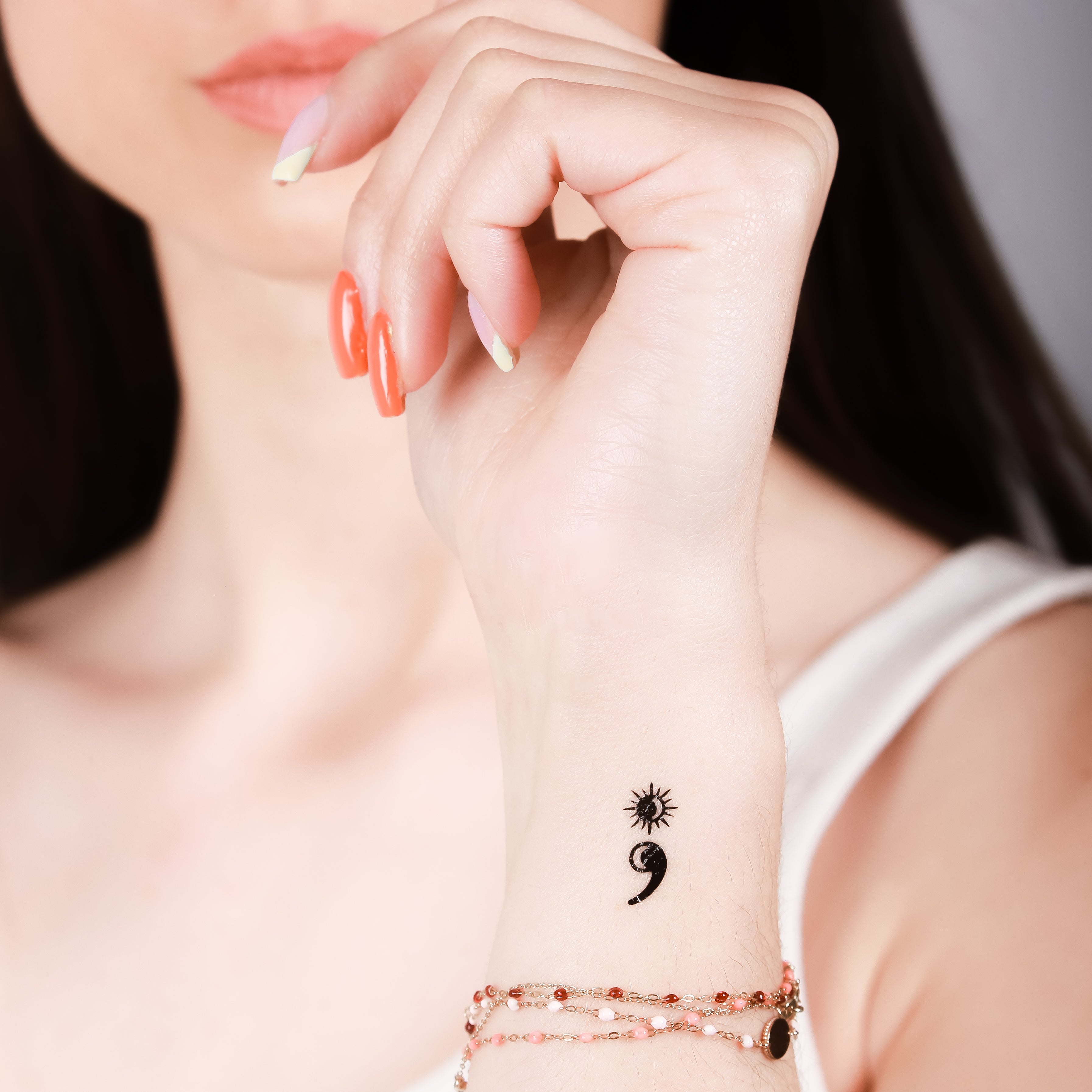 bh1703 1 Piece Stick N Poke Black Henna Tattoo With Semicolon ,et, Daily  Pattern Temporary Tattoo For Hands Stickers - Temporary Tattoos - AliExpress