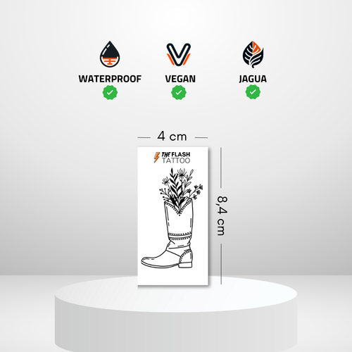 Tatouage ephemere botte avec fleur style western et country