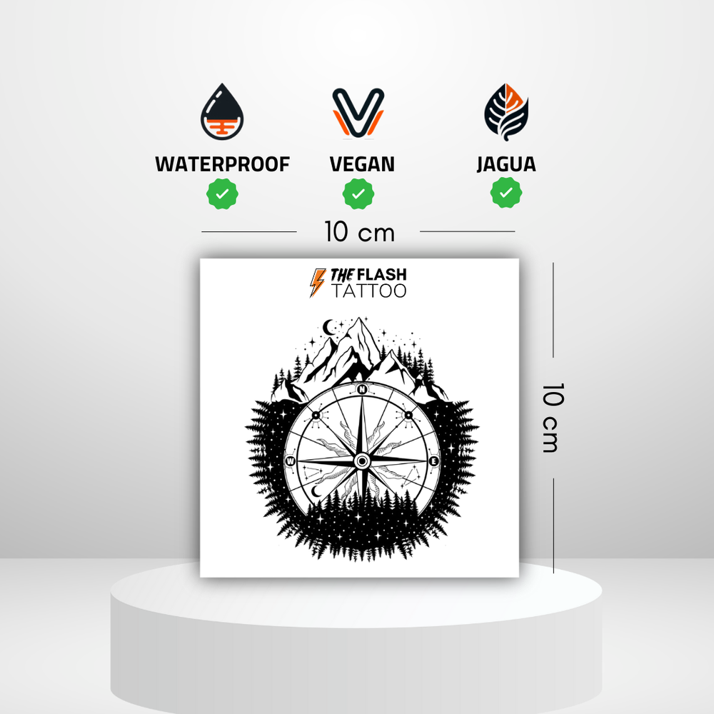 Tattoo ephemere boussole et montagne à l'encre de jagua realiste tatouage homme