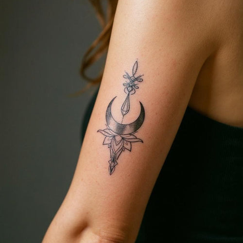 Tatouage lune et lotus pour femme
